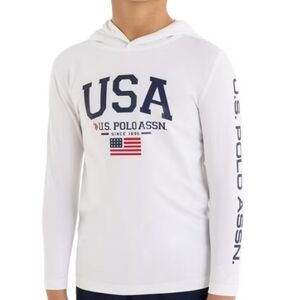 U.S. Polo Assn. White Rashguard USA Hoodie. Boys 10/12 (L). NWT.